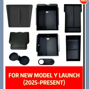 Voor Tesla Nieuw Model Y2025, Lancering Juniper ABS met siliconen antislipmat Console en armsteun Opbergdoos Bovenste en onderste waterbeker