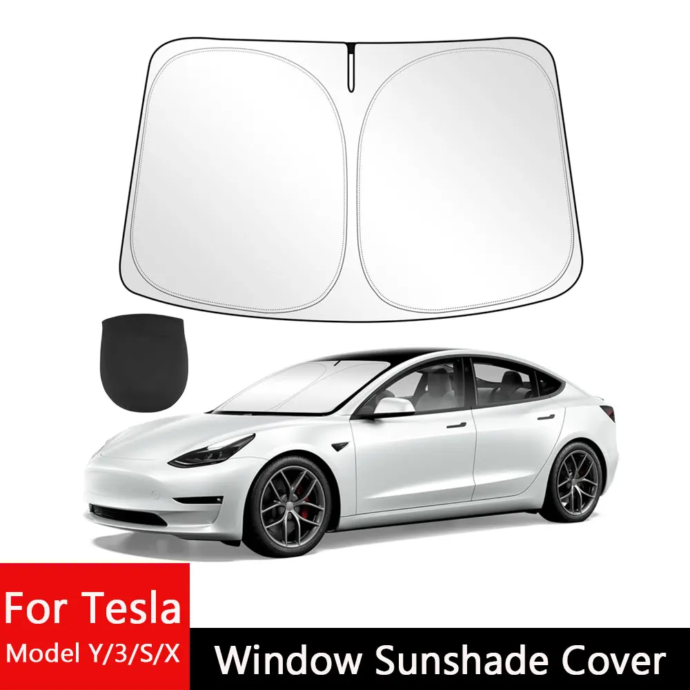 Voor Tesla Model 3 hoogland Voorruit Zonnescherm Model Y/3/S/X Opvouwbare Voorruit Zonnescherm Cover Blok Warmte & UV, Auto Zonnescherm