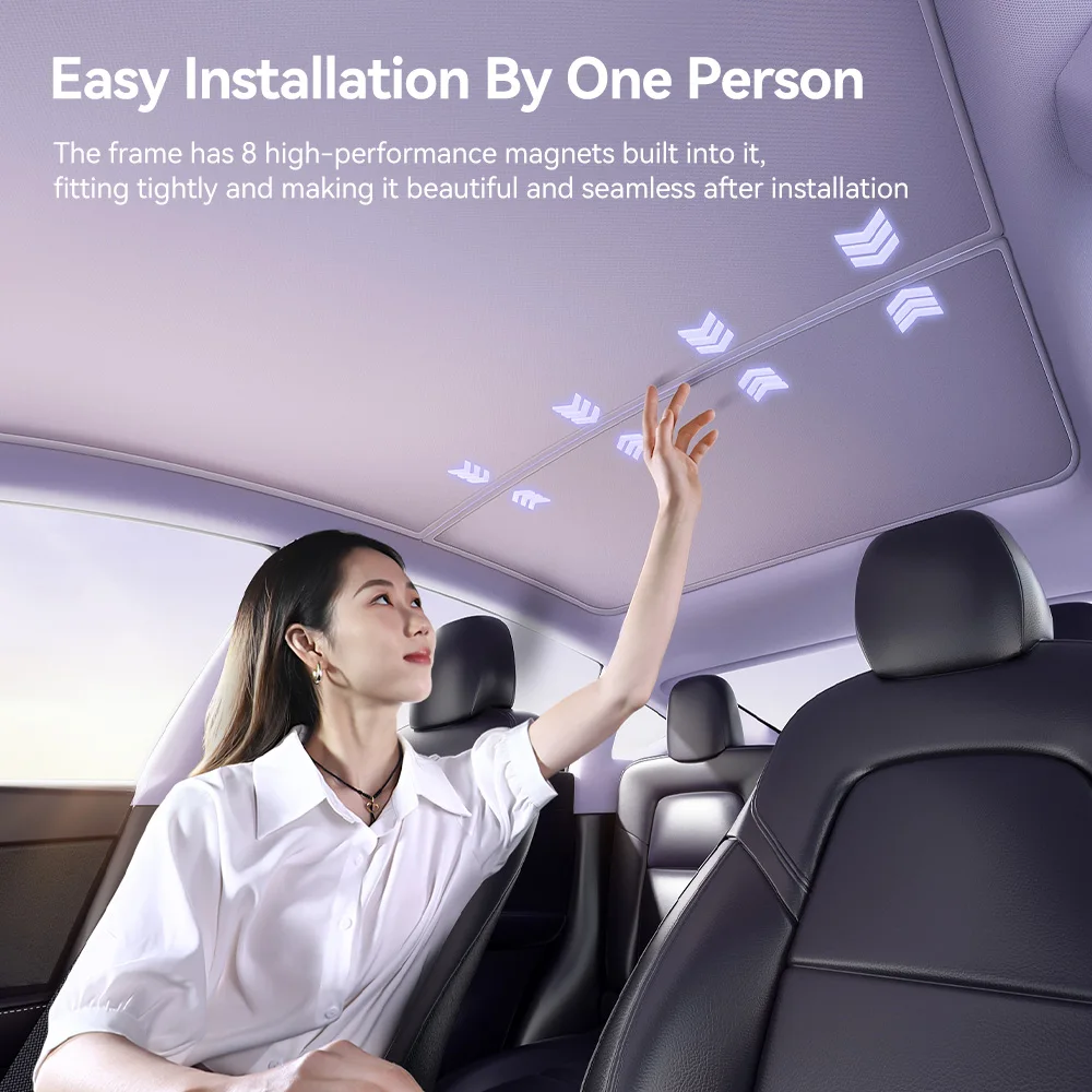 YZ Voor Tesla Model 3Y Highland 2021-2025 magnetische zuigclip Zonneschermen Glazen Dak Zonnescherm Voor Achter zonnedak Dakraam - Afbeelding 5