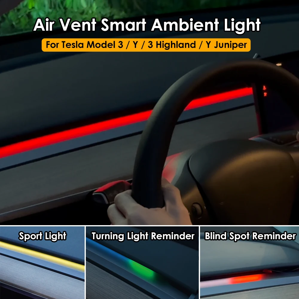 Nieuwe Y Juniper Model 3 Highland Smart Air Vent Omgevingslichtsysteem Dodehoekbewaking BSD-systeem voor Tesla Model 3 Y 2021 + - Afbeelding 2