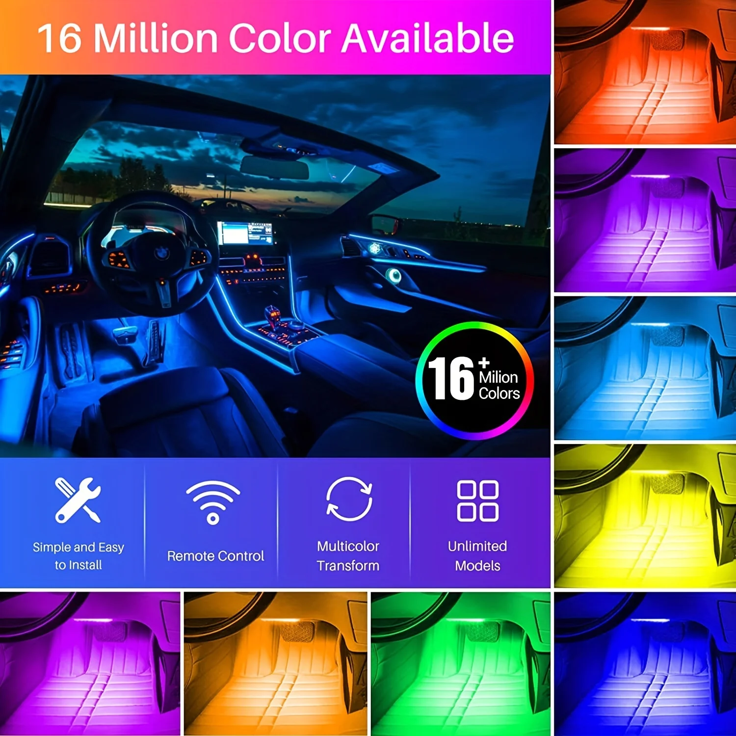 Voor Tesla Model 3 Slimme afstandsbediening Auto-interieur Omgevingslicht RGB 64 kleuren LED Energiebesparende efficiënte lampkit - Afbeelding 2