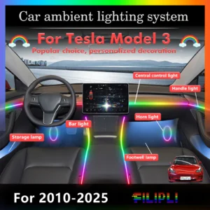 Voor Tesla Model 3 Slimme afstandsbediening Auto-interieur Omgevingslicht RGB 64 kleuren LED Energiebesparende efficiënte lampkit