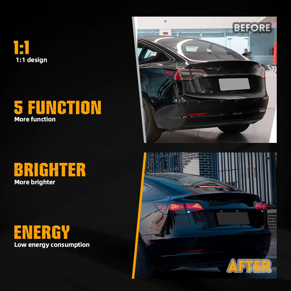 LED-achterlichten voor Tesla Model 3 Model Y 2017-2023, DRL Tesla-achterlichten met sequentiële richtingaanwijzerpaar links en rechts - Afbeelding 6