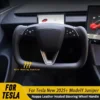 Nappaleer verwarmd stuurwiel voor Tesla Model Y Juniper 2025+ gepersonaliseerde Racing aangepaste stuurwielaccessoires