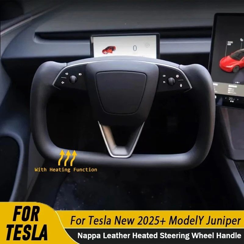 Nappaleer verwarmd stuurwiel voor Tesla Model Y Juniper 2025+ gepersonaliseerde Racing aangepaste stuurwielaccessoires