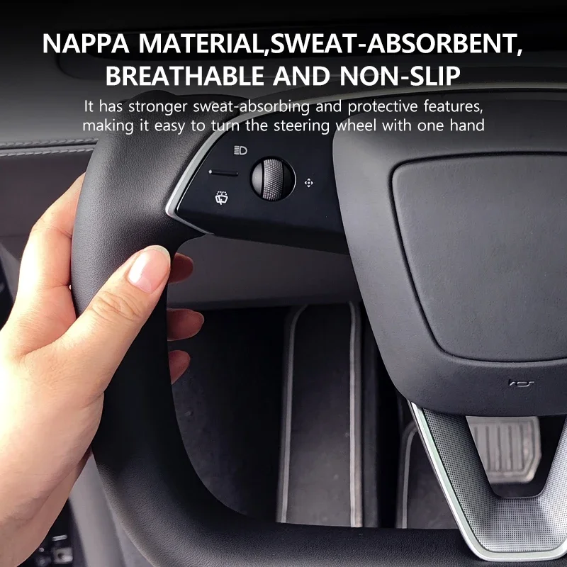 Nappaleer verwarmd stuurwiel voor Tesla Model Y Juniper 2025+ gepersonaliseerde Racing aangepaste stuurwielaccessoires - Afbeelding 6